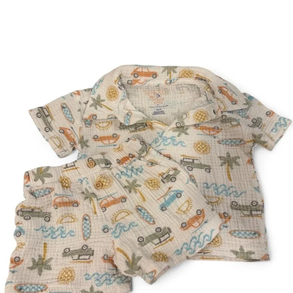 Dolce Vita by Chickpea Baby Boys Cotton Gauze Beach Print Shirt and Shorts Set